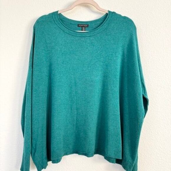 Eileen Fisher Sweaters - EILEEN FISHER Italian Yarn Boxy Sweater Green Relaxed Fit Viscose L Lagenlook